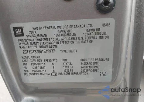 2006 GMC Sierra 1500 Sle1 z USA, uszkodzony, nr VIN 2GTEC13Z861348977